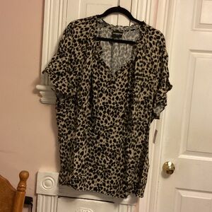 Liz Claiborne Black and Brown Flutter Sleeve Blouse